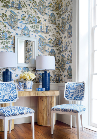 Thibaut Grand Palace Wallpaper in Blue & White